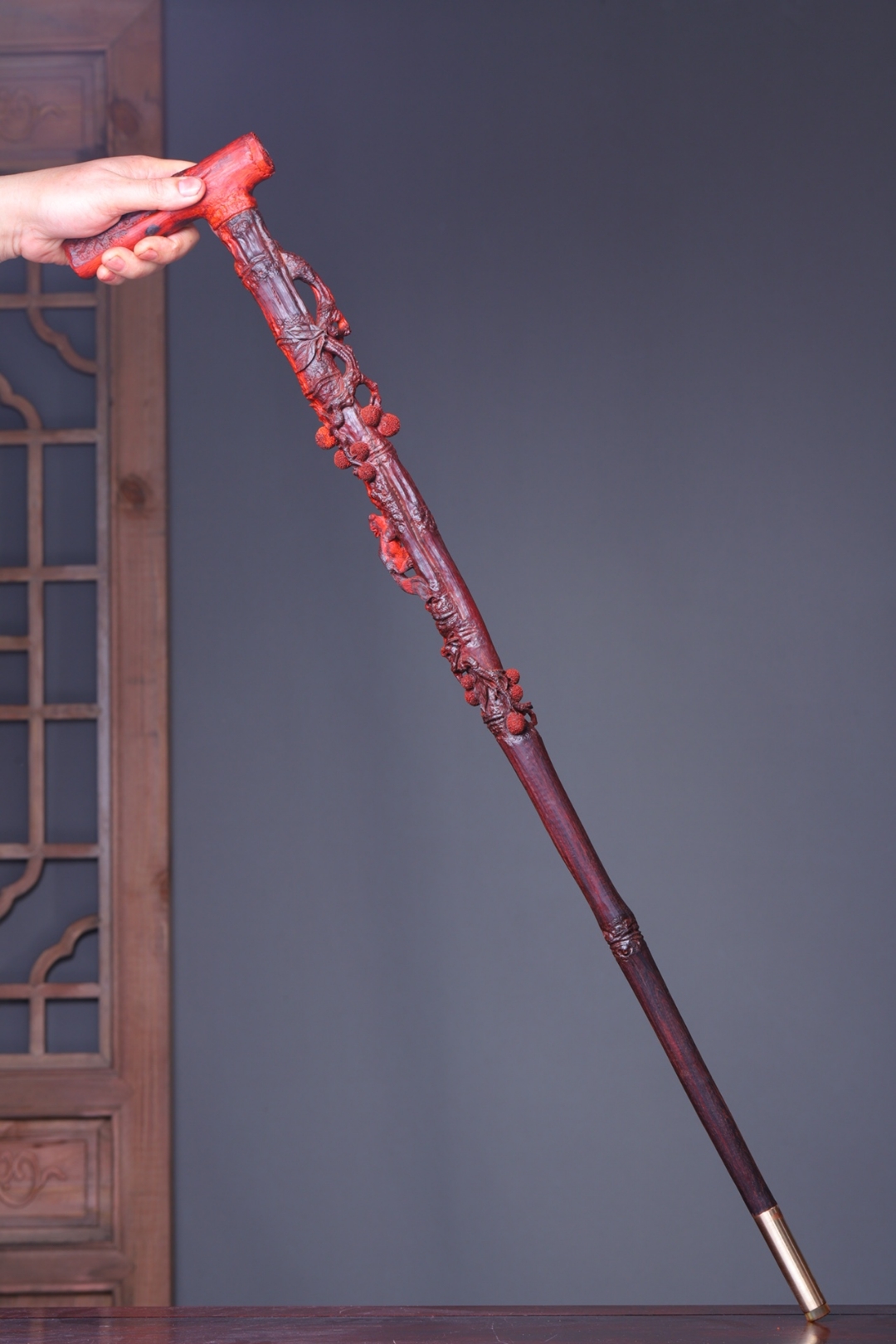 【代代有钱】手杖 印度小叶紫檀高油密老料清刀作 规格:长85.
