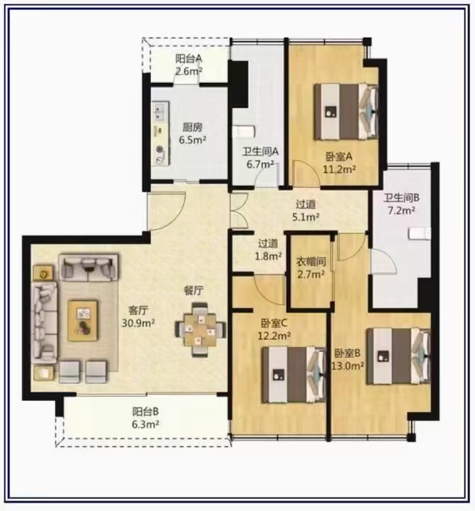 前滩 晶耀名邸137平3房2卫 2800万带车位