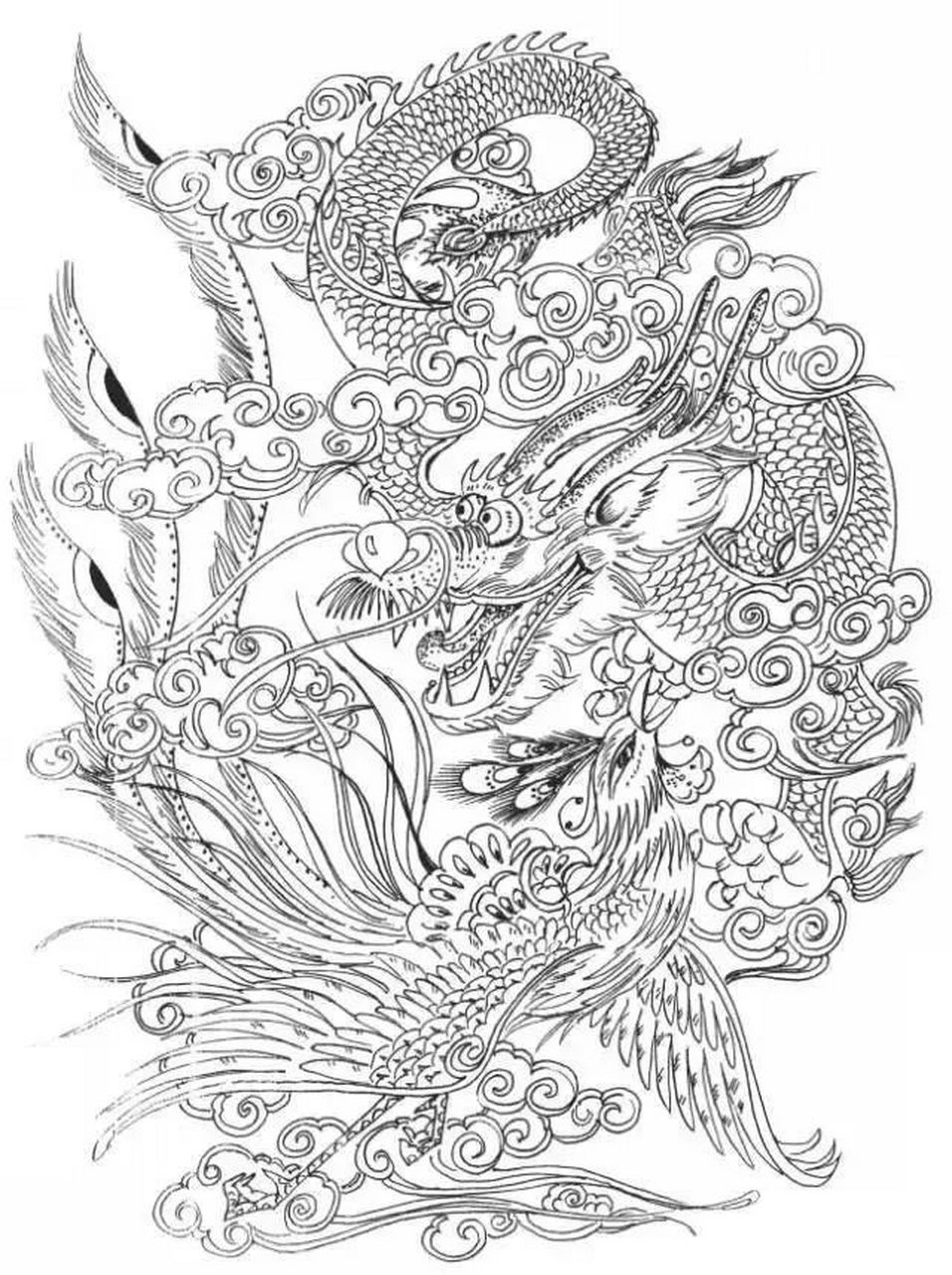 【素材 | 龙凤白描图】(3.3) #沐风教育# #艺术# #绘画