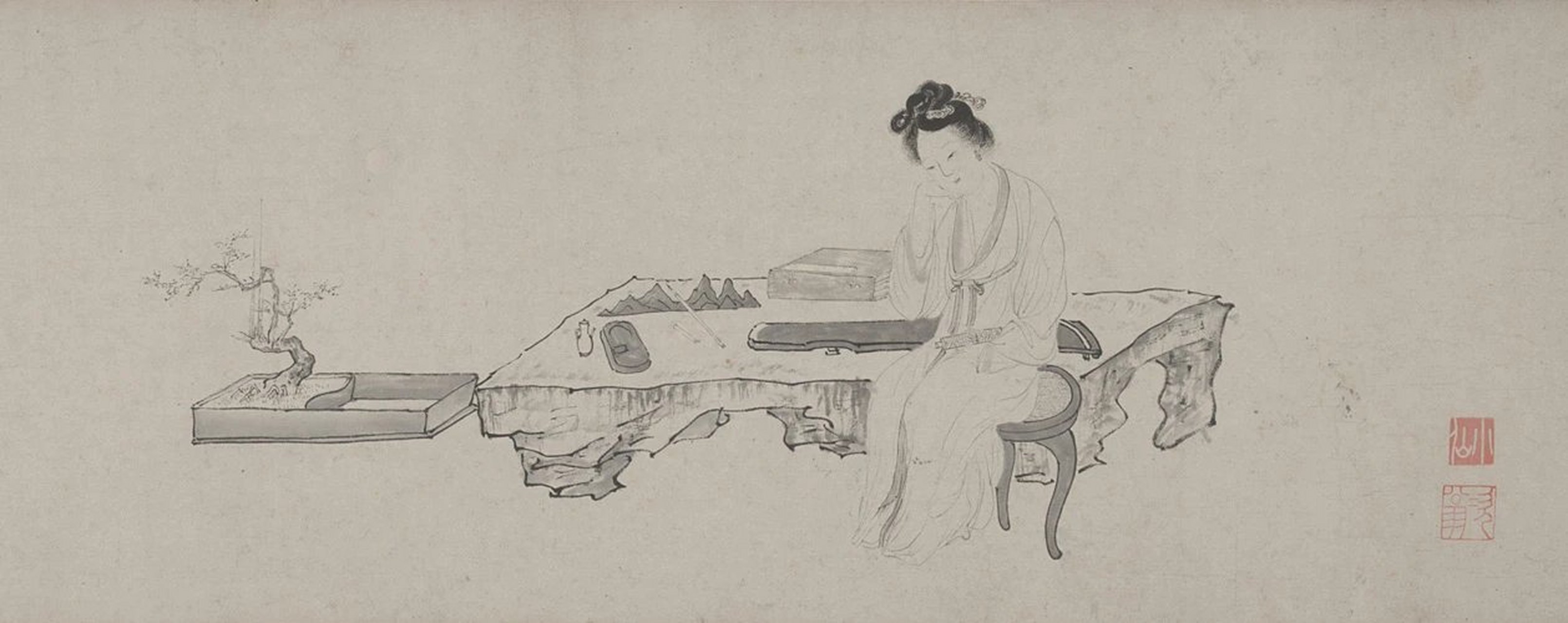 【明 吴伟《武陵春图》卷】 《武陵春图》卷,明,吴伟绘,纸本,白描,纵