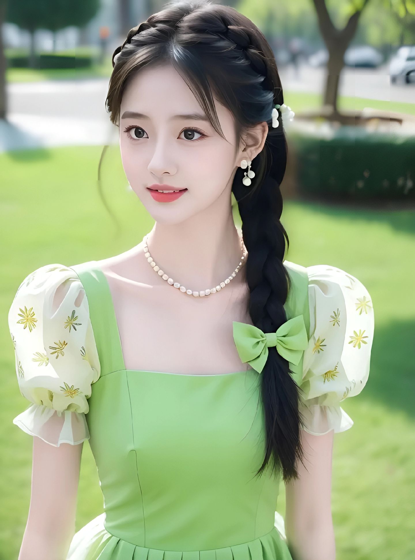 夏日清新绿,甜美女孩的笑容如花般绽放.