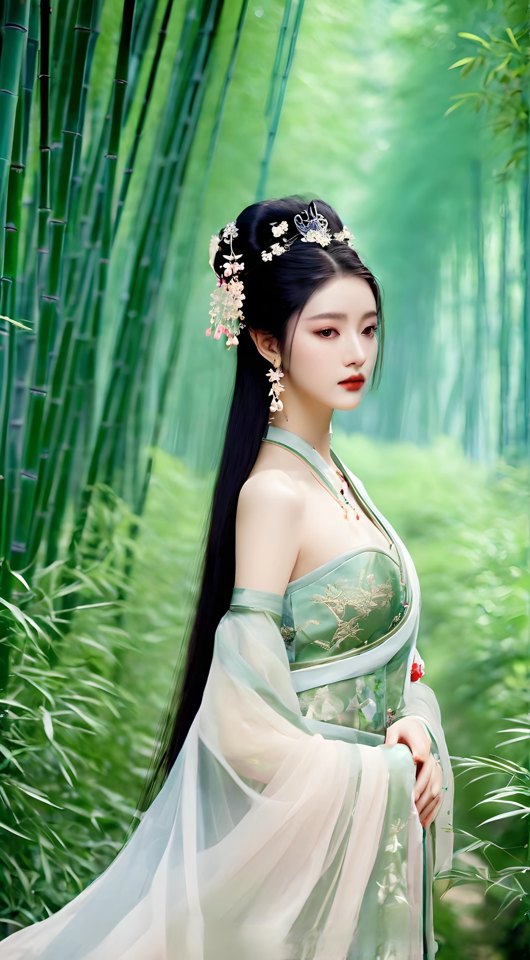 美女服饰多样,每种服饰都突出了林静人美,仿佛人在画中游一般,大自然