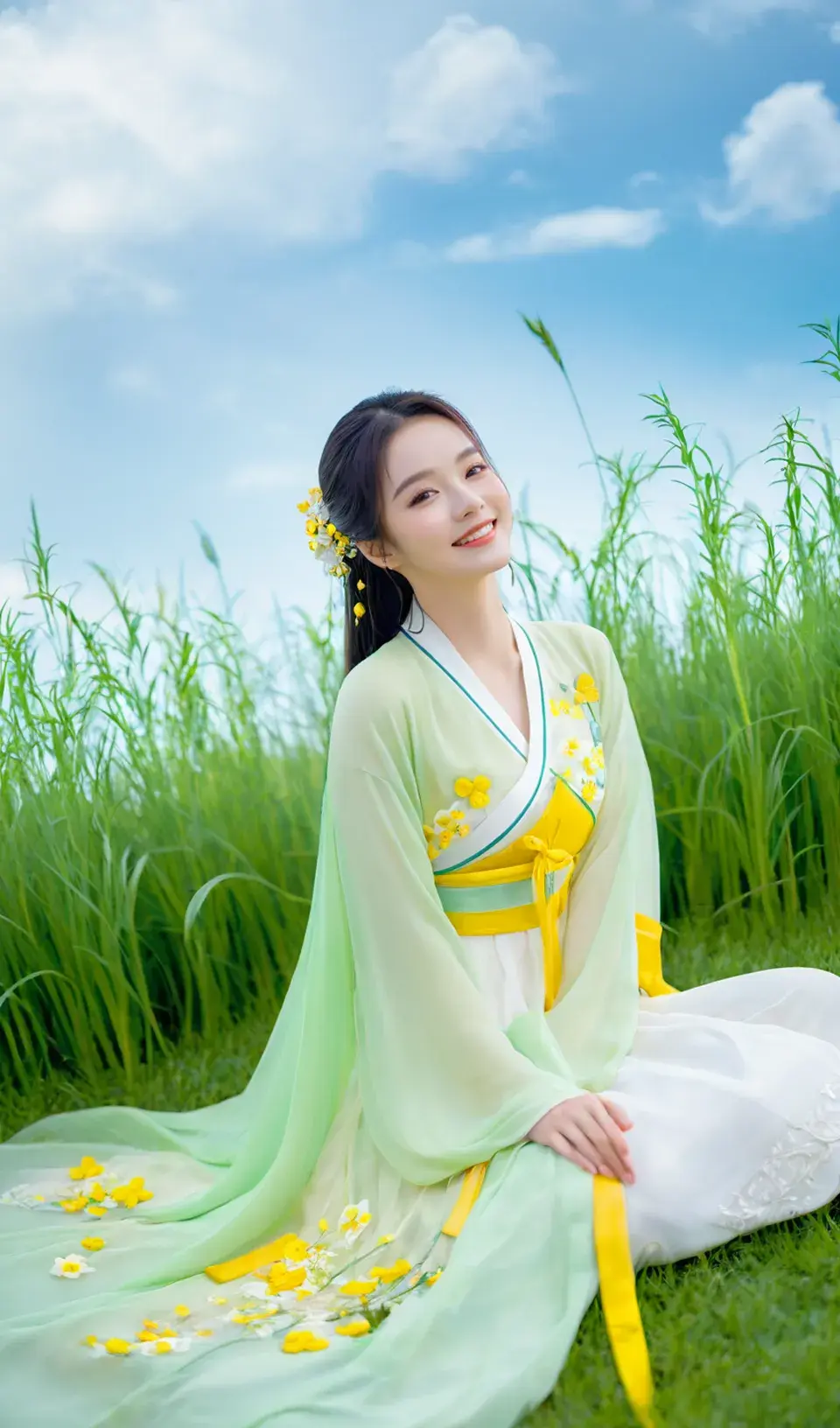 姑娘身穿汉服款款而来,在缕缕春风中踏春赏花,万花丛中的美丽女孩儿