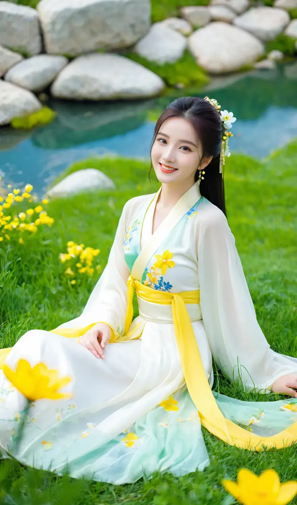 姑娘身穿汉服款款而来,在缕缕春风中踏春赏花,万花丛中的美丽女孩儿
