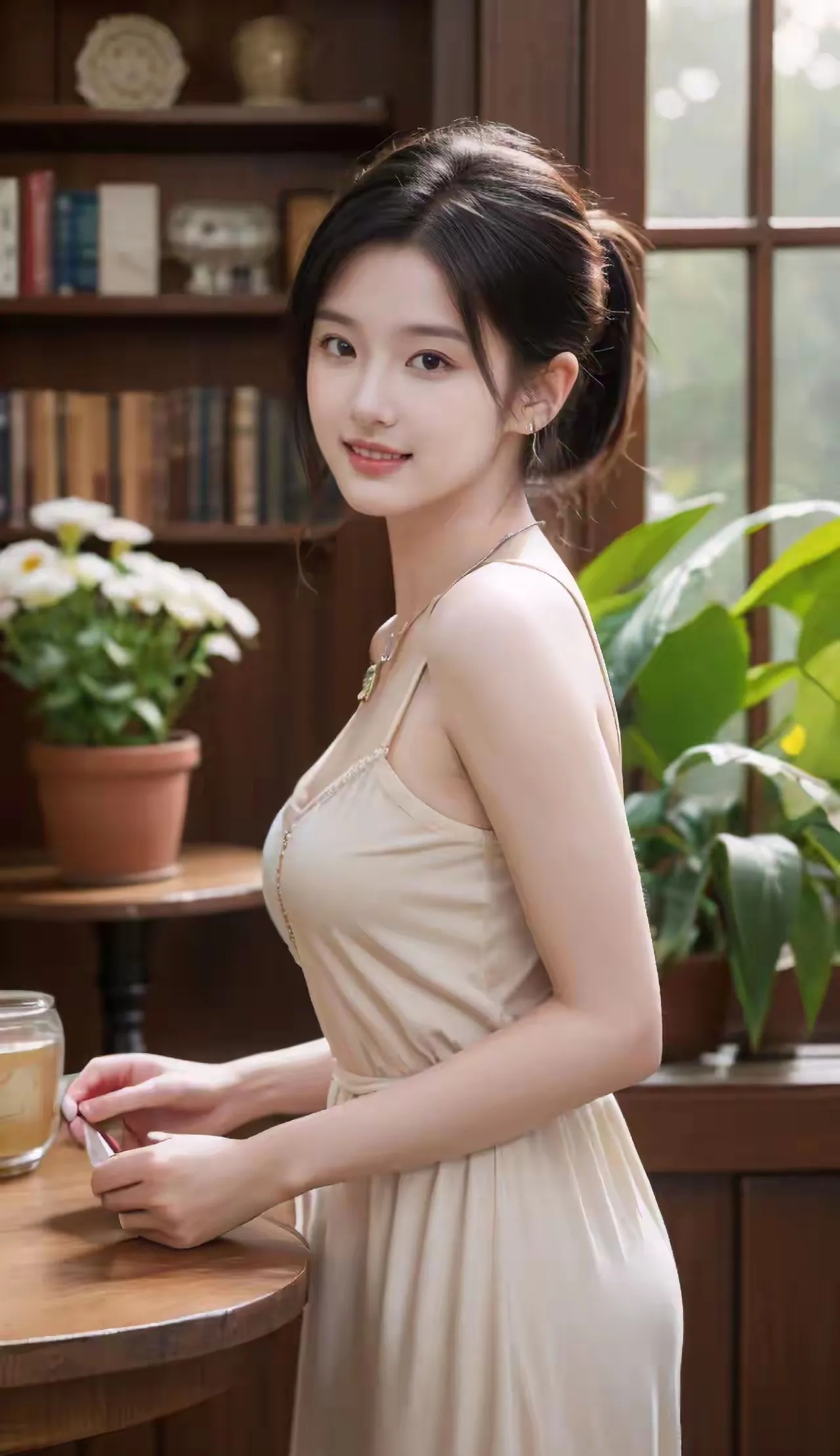 温柔而不失浪漫,优雅且漂亮大方,美女温文尔雅,知书达理,给人一种落落