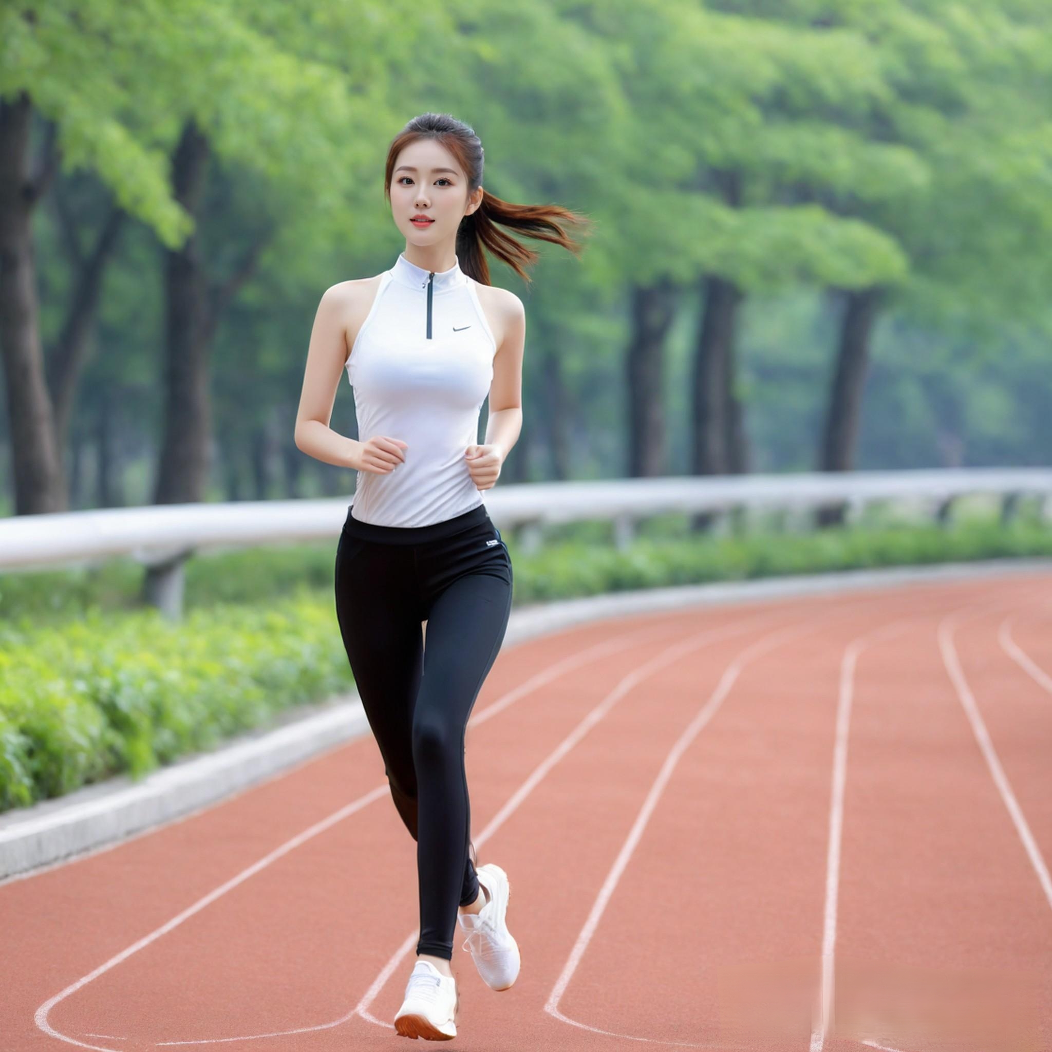 生命在于运动,青春在于运动,一位正在操场上跑步的少女活力满满,阳光