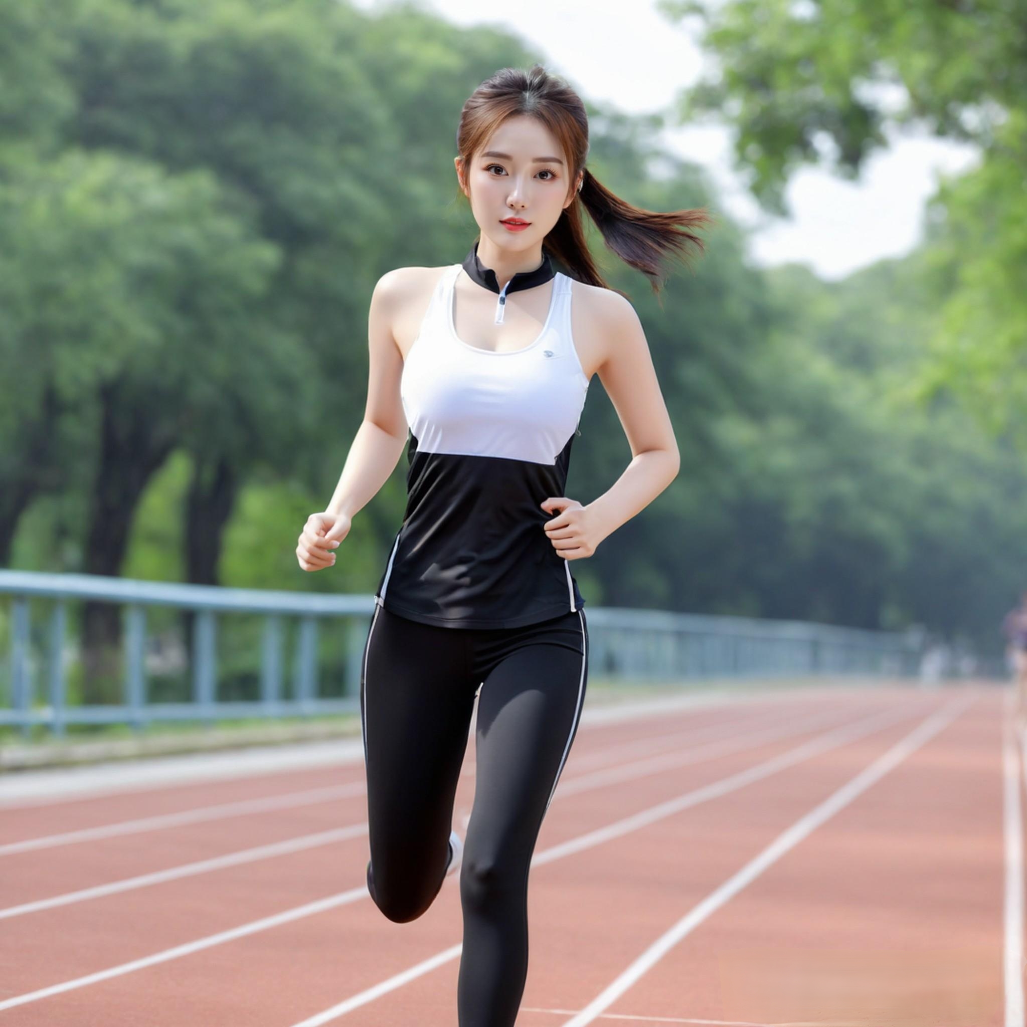 生命在于运动,青春在于运动,一位正在操场上跑步的少女活力满满,阳光