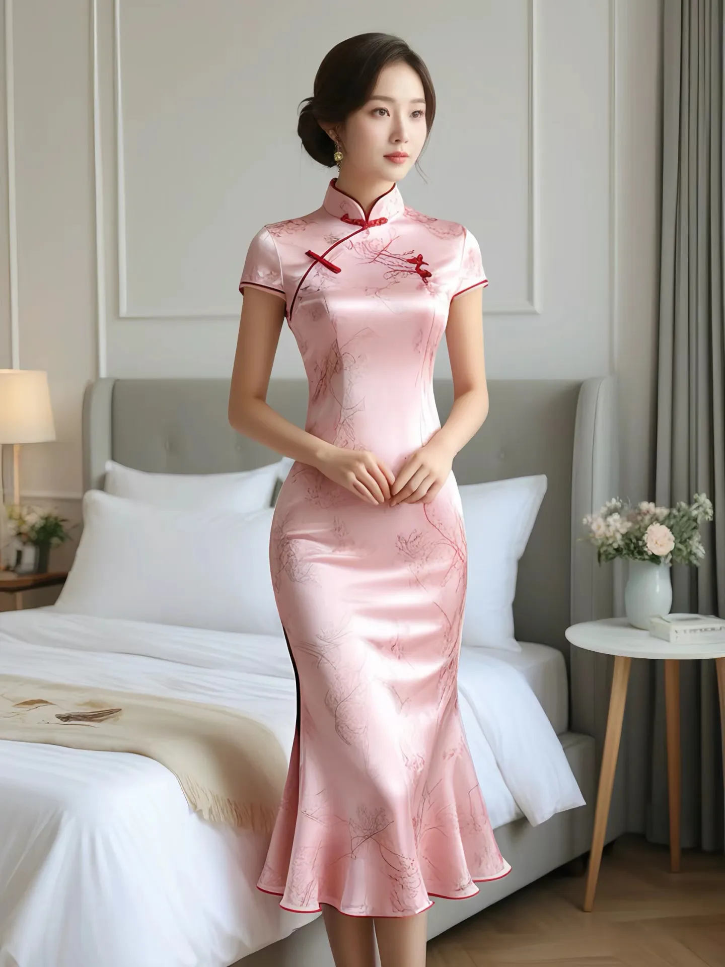 美丽的旗袍少女身材高挑,她绝美的容颜也让人觉得太美了!