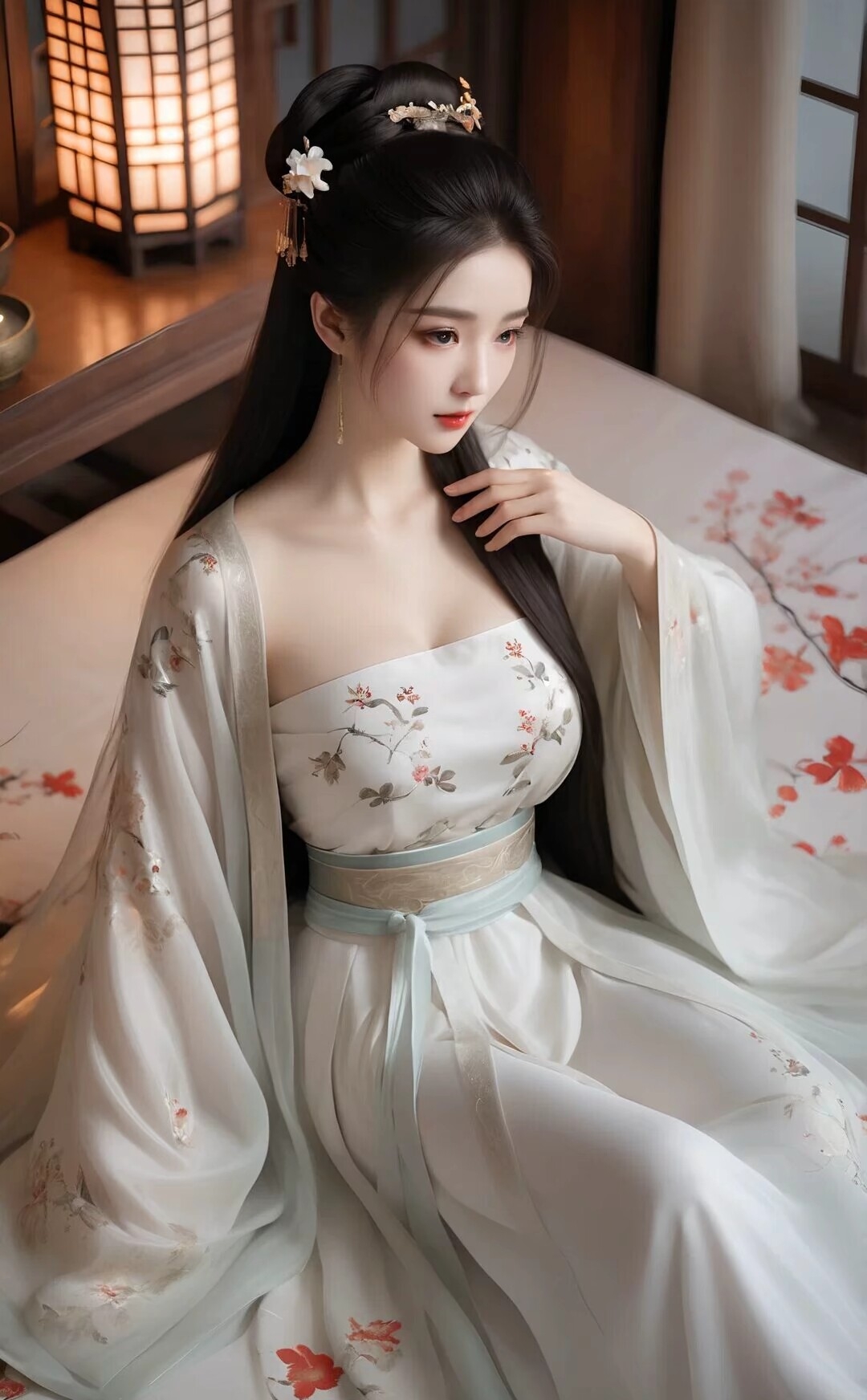 古韵汉服,魅力无限,她绝美的容颜加上完美的身材真是太美了,仿佛一