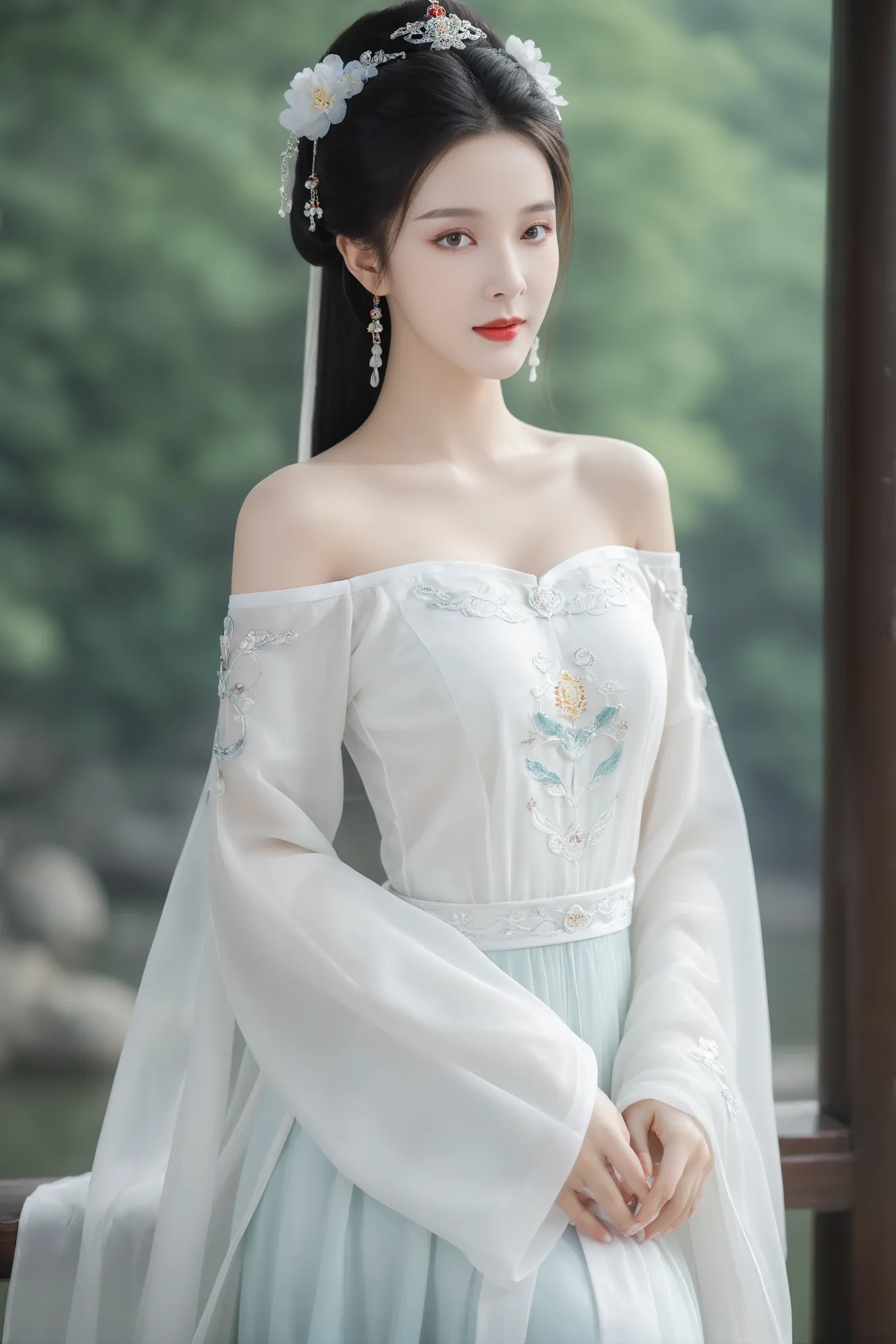 这位年轻漂亮女孩穿着一身白色汉服,不仅仅是为了美丽和时尚,更是在向