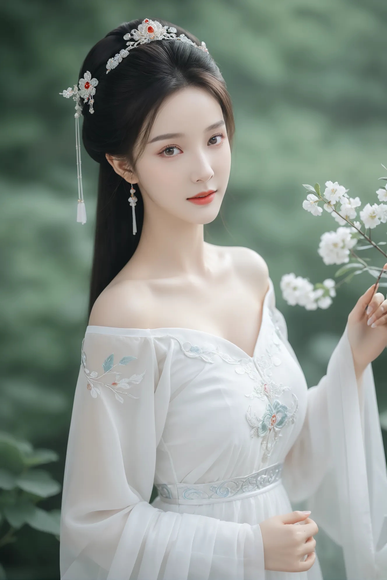 汉服小姐姐,如诗如画,静坐池边,宛如仙女下凡.