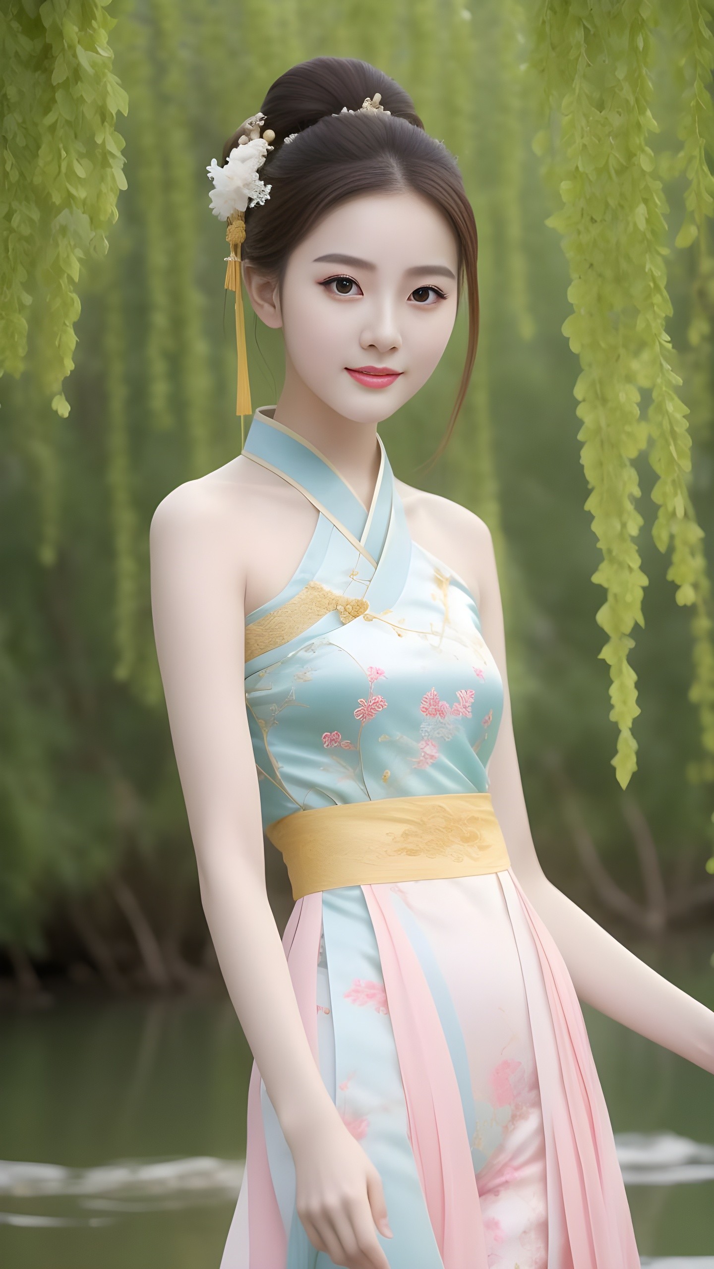 一缕春风,一丝垂柳,一抹惊艳,一身浅绿,一袭汉服,最