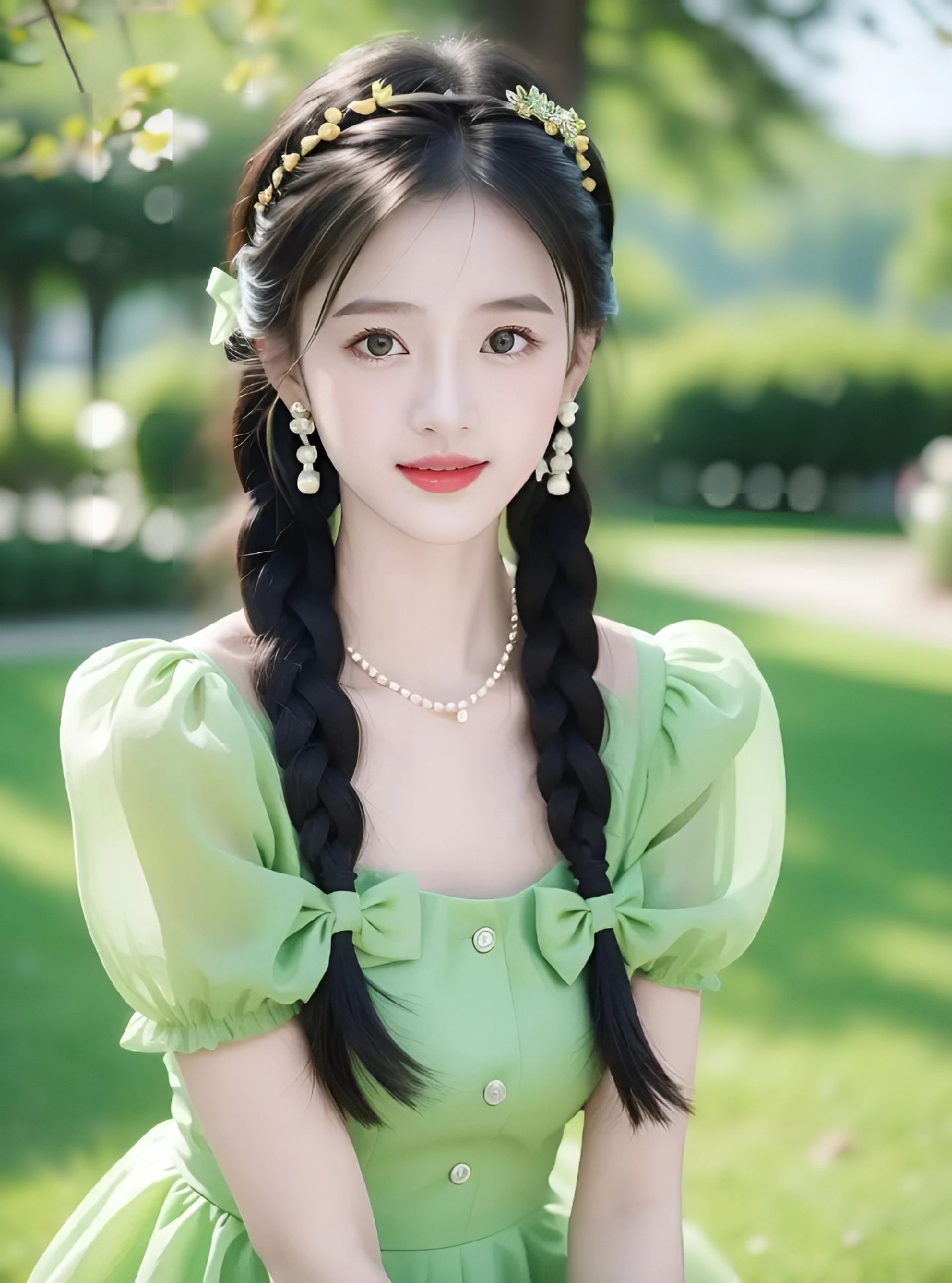 夏日清新绿,甜美女孩的笑容如花般绽放.