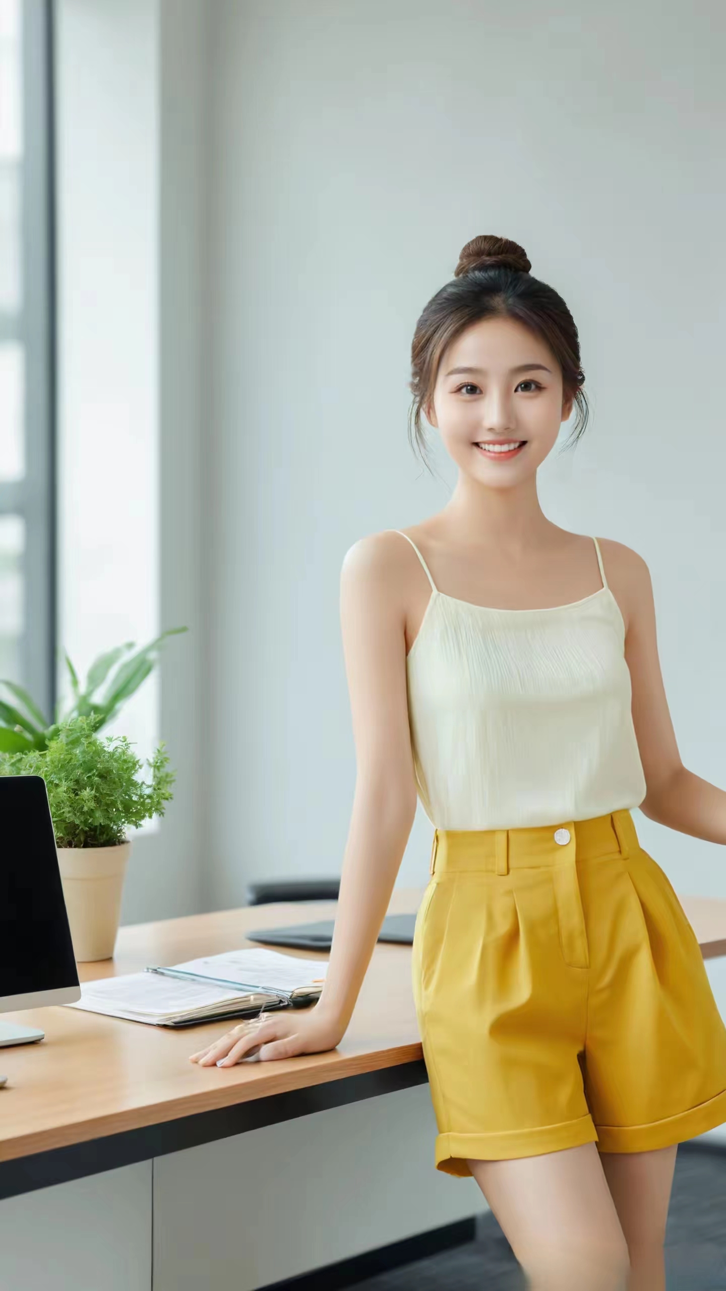 美女的微笑仿佛阳光般温暖,让人瞬间心情愉悦起来.