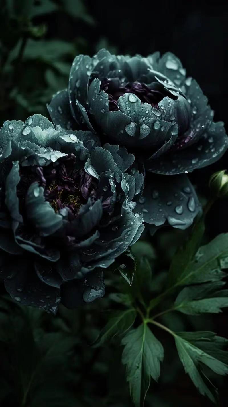 它的花瓣是深邃的黑色,边缘晕染着淡淡的粉色,中心藏着一小块洁白无瑕