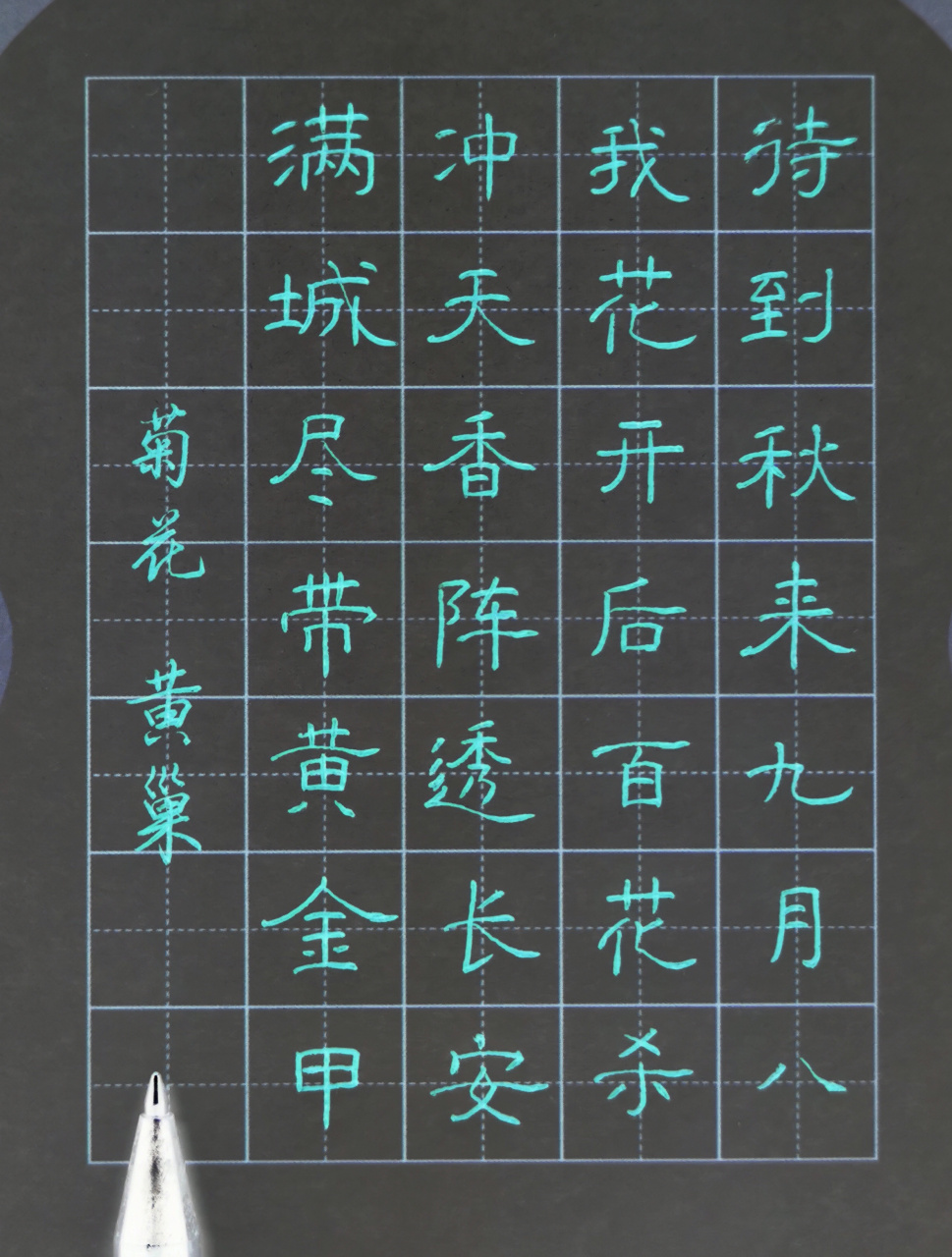 隶书楷书,中性笔练习,黄巢诗《菊花#书法交流小组# #硬笔书法# 》