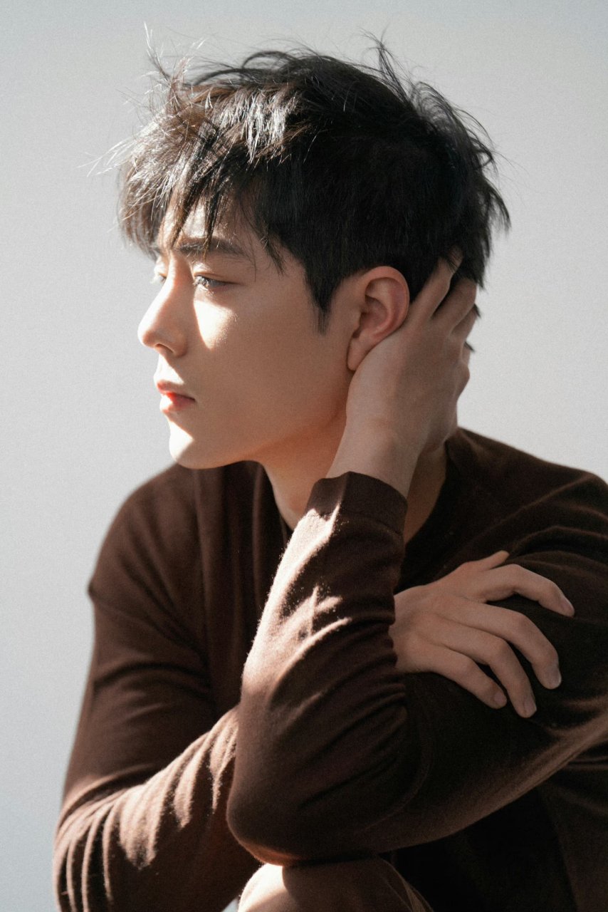 棕色卫衣搭配空气刘海,肖战这忧郁气质让人心动.