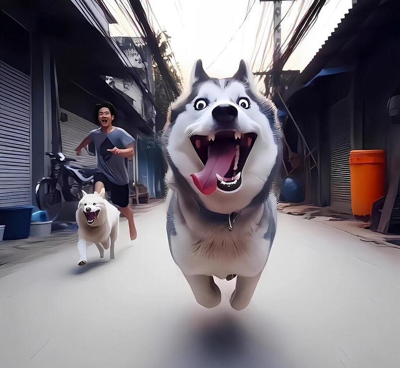 一只哈士奇如疾风般狂奔.