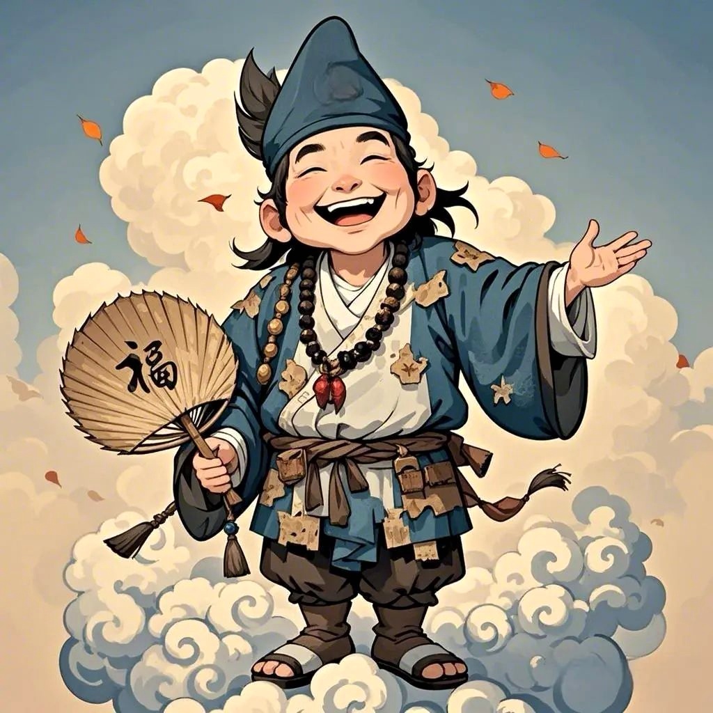 扶危济困,积德行善,貌似疯颠步乱. 红尘俗世济公佛,皆称赞,修行无倦