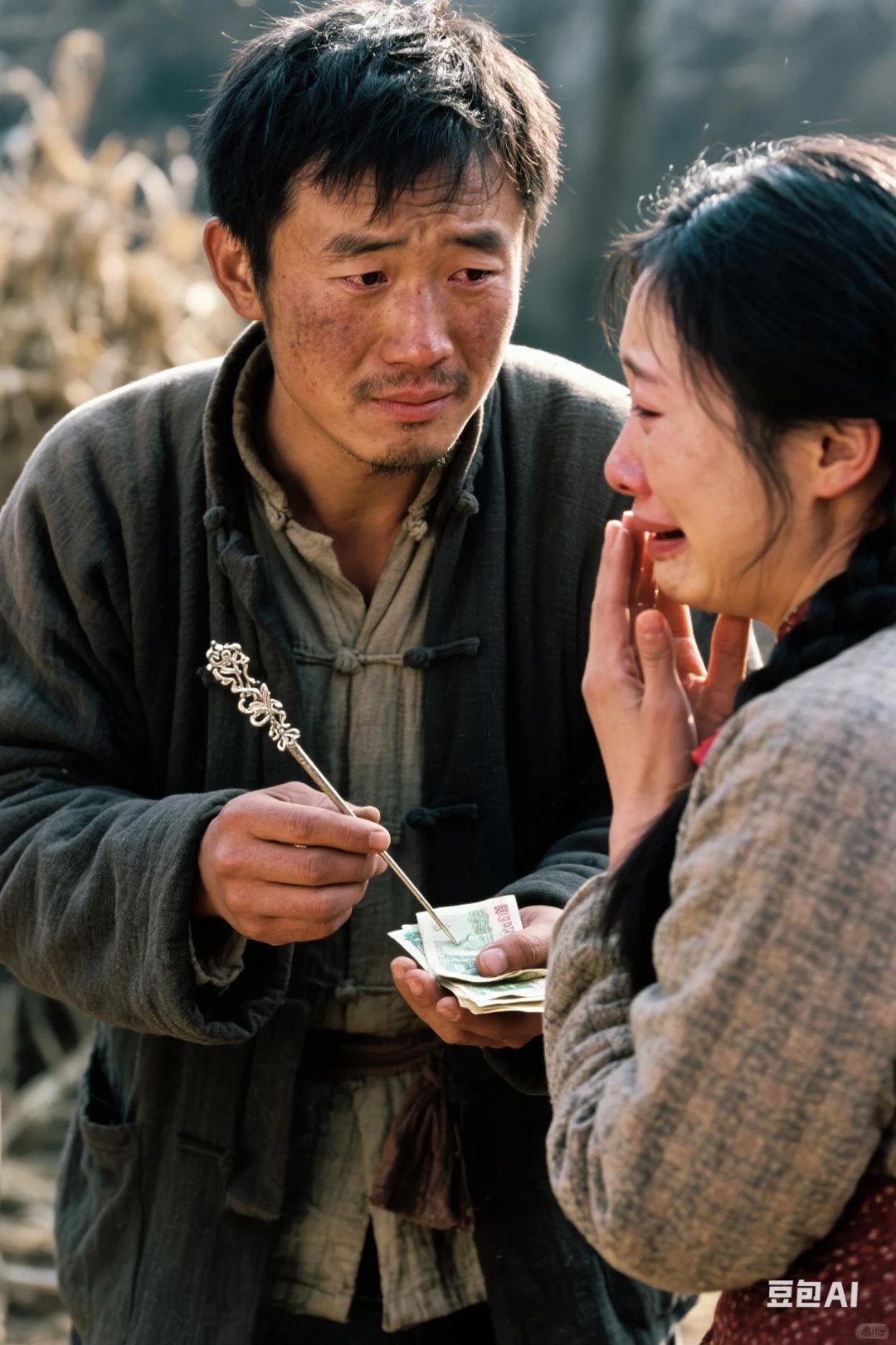 穷汉黄小毛年关无粮,将妻子银簪换的救命钱赠予卖身葬夫女子