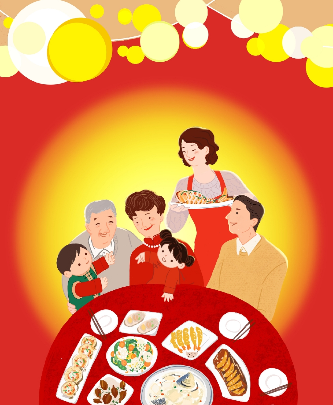 一个和睦的家庭每天热热闹闹的,一家人围在一起有说有笑.