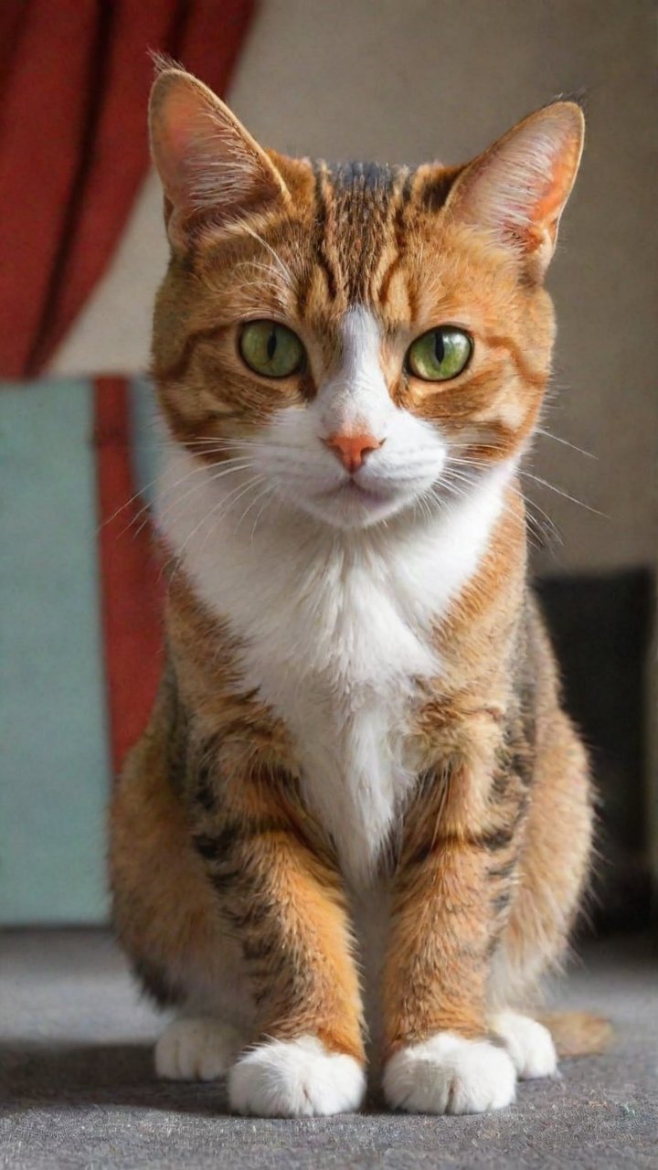 ✨🐾喵~ 你看这只黄白相间的小可爱,蹲坐在地上,眼神专注地目视