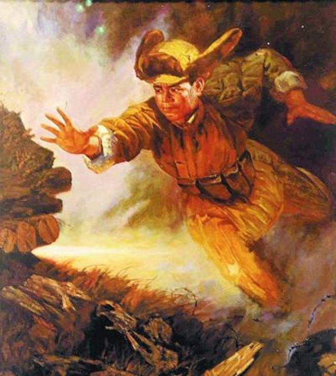 继光躯挡枪林雨,根思身随爆焰亡. 冰塑连魂凝壮志,忠肝义胆护家邦