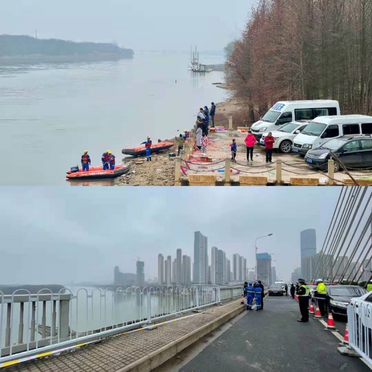 2月12日 凌晨3点左右,一辆路虎越野车在长沙银盆岭大桥撞断护栏坠桥