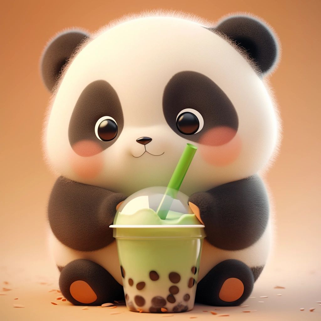 熊猫宝宝喝奶茶,太可爱啦!