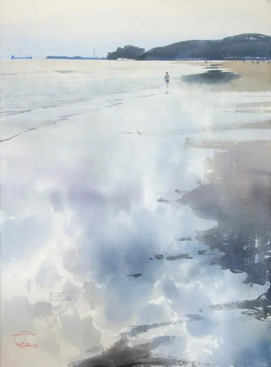 俄罗斯艺术家sergeytemerev水彩画,迷人的灰色调,宁静而美好