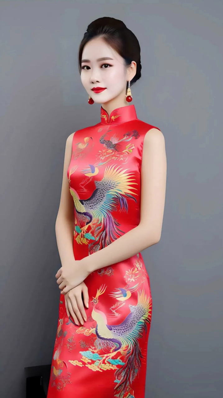 大红旗袍挺喜庆