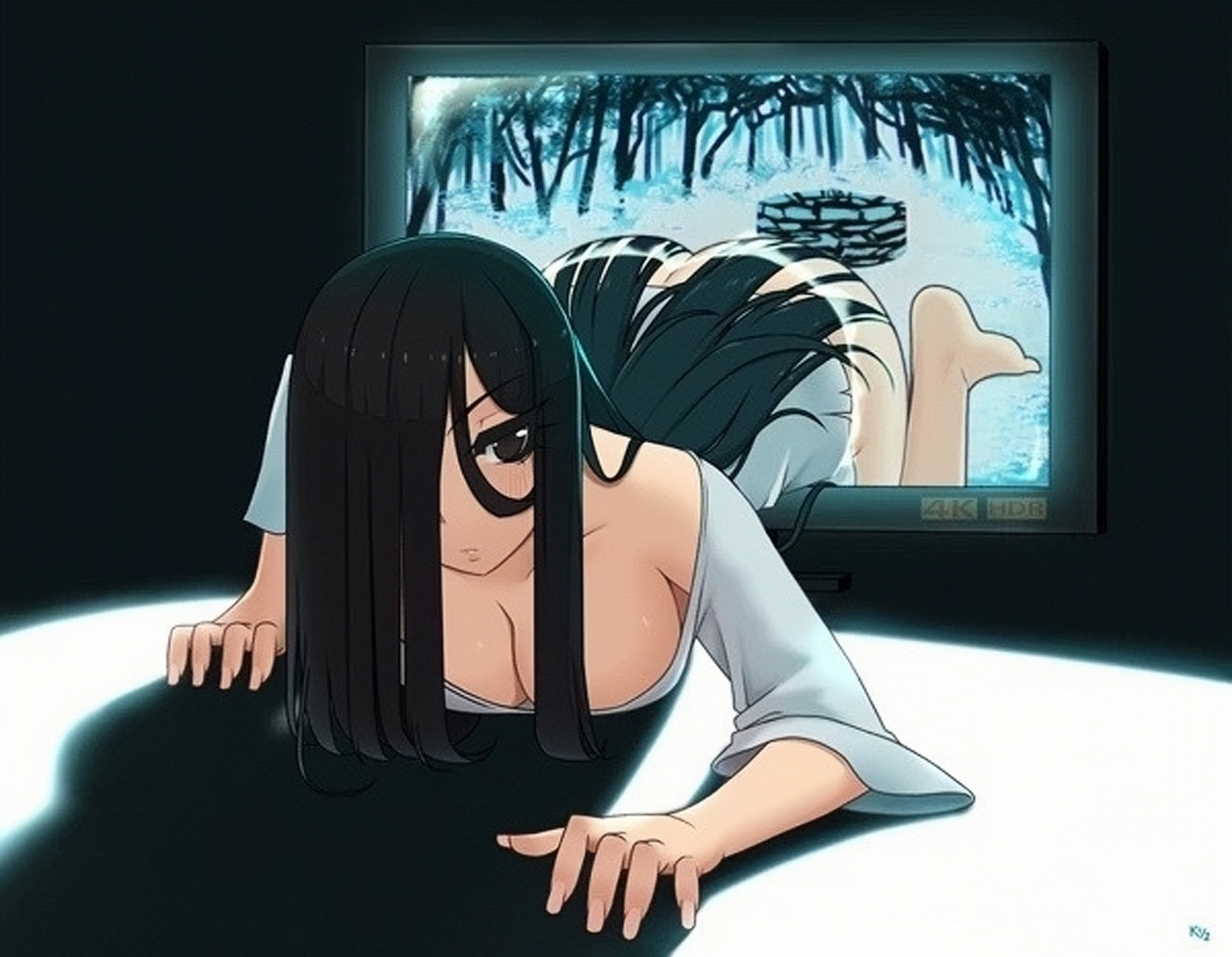 超凶的贞子小姐姐,晚上看电视小心一点