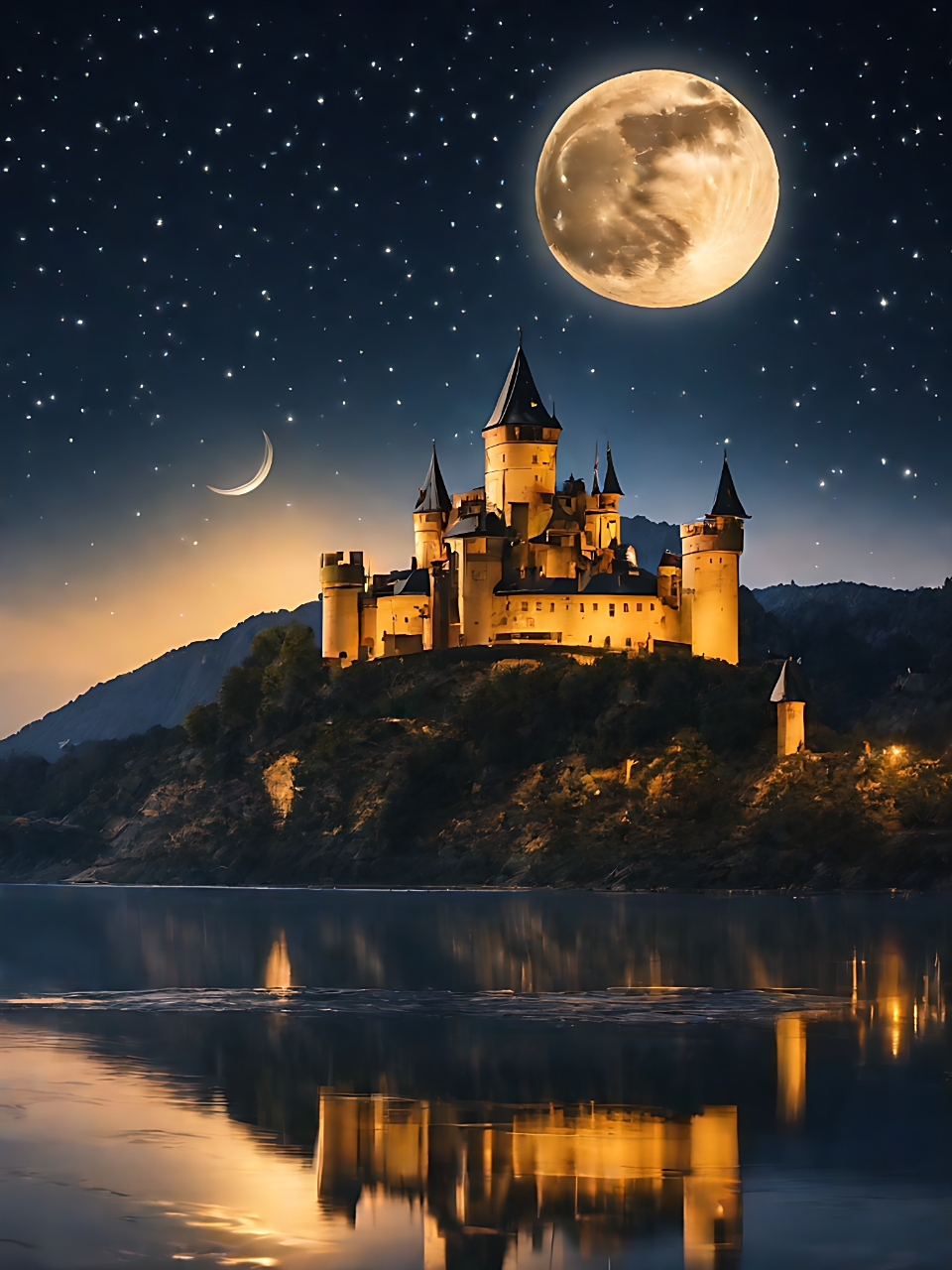 夜晚的城堡,高悬于天空的月亮,更是为这座古老的城堡增添了一份神秘与