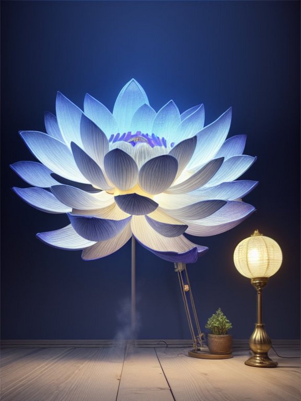 一盏蓝色的莲花灯静静地绽放,仿佛在诉说着古老的传说.