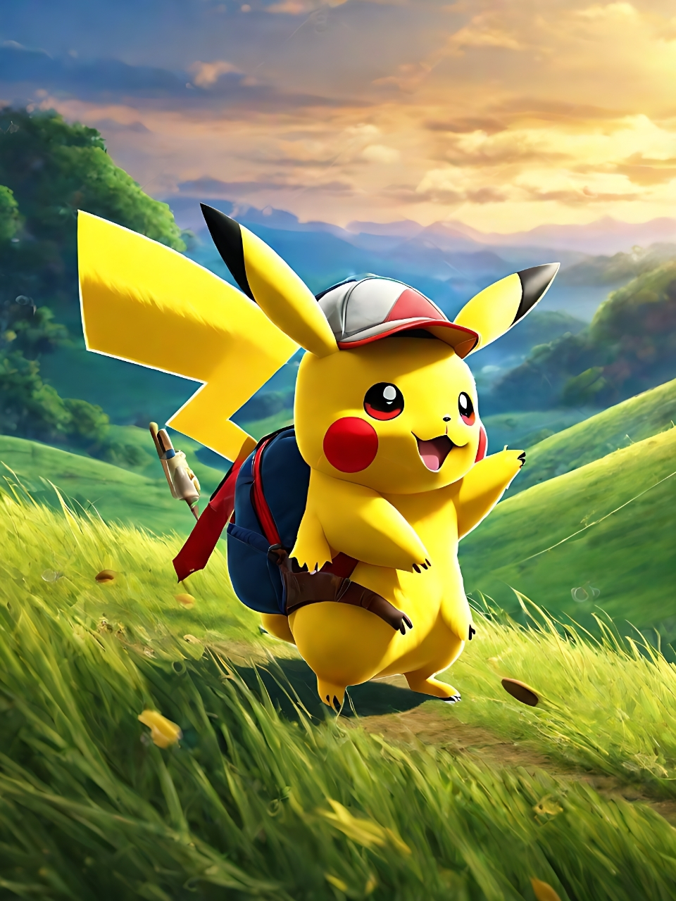 皮卡丘,张开双手,笑得如此开心,仿佛在说:"拥抱我吧,让我给你带来无尽