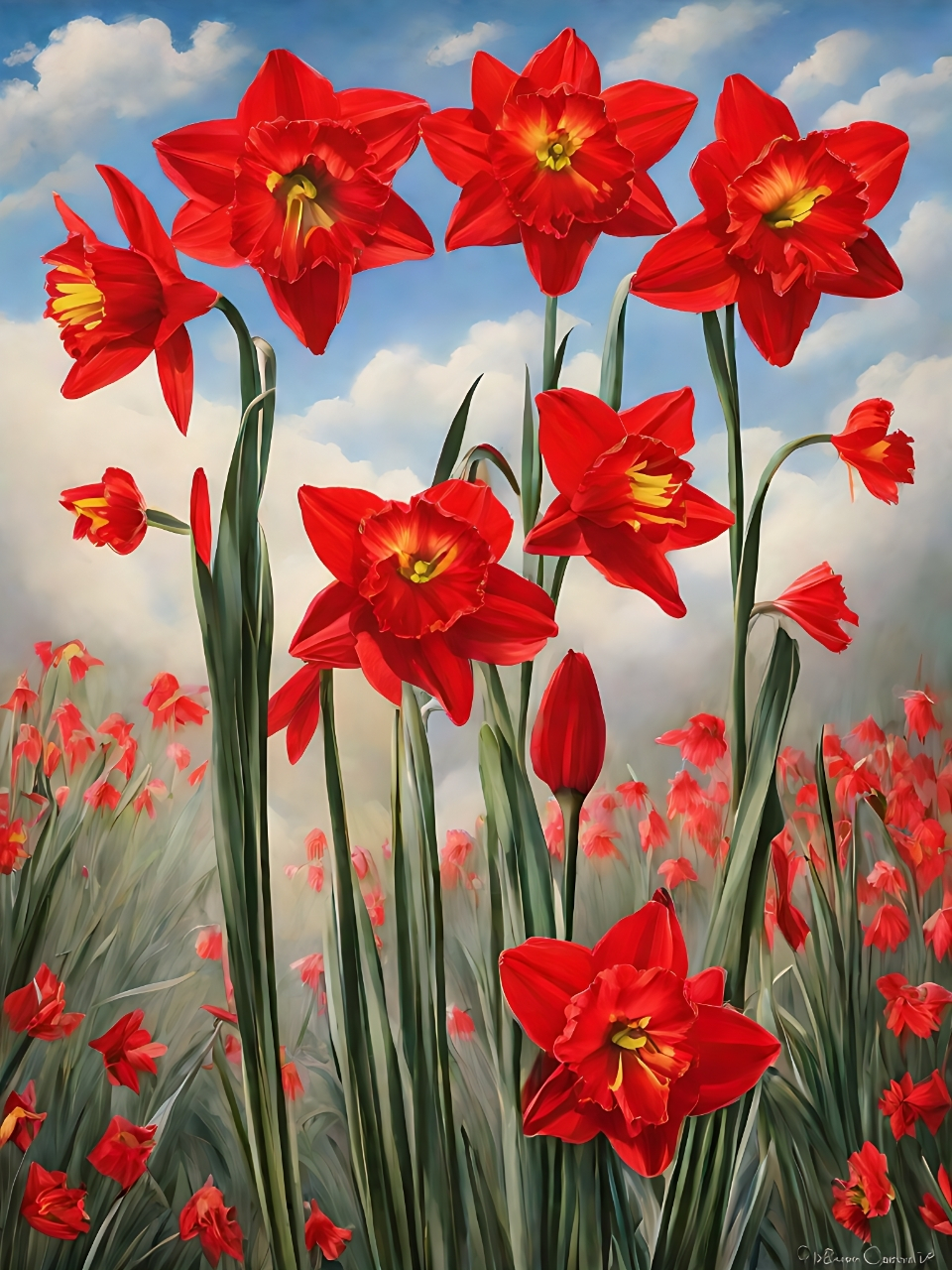 在这片美丽的红色水仙花海中,我仿佛看到了大自然最纯粹的美.