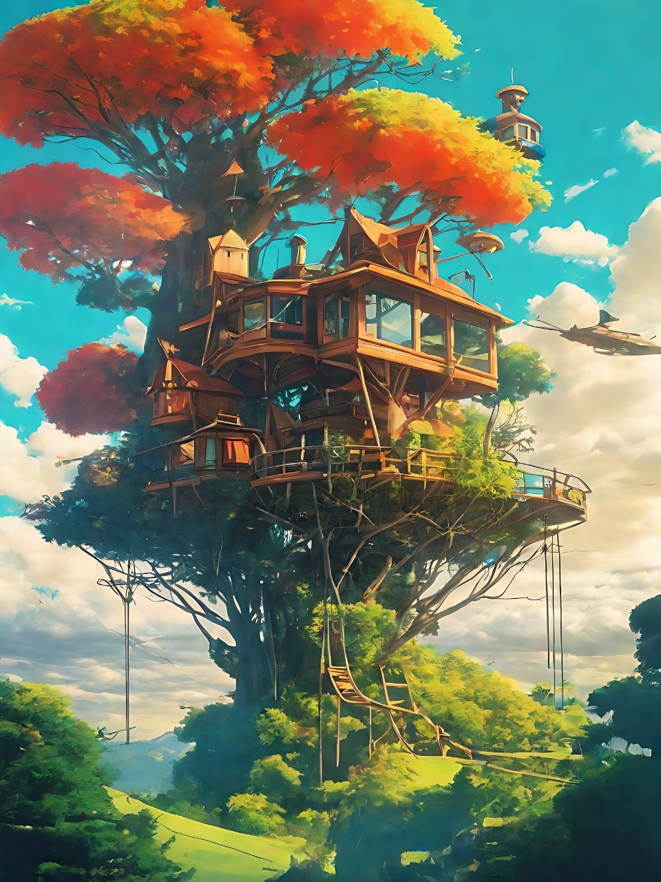 木头与树,房屋与天空,一切都那么和谐