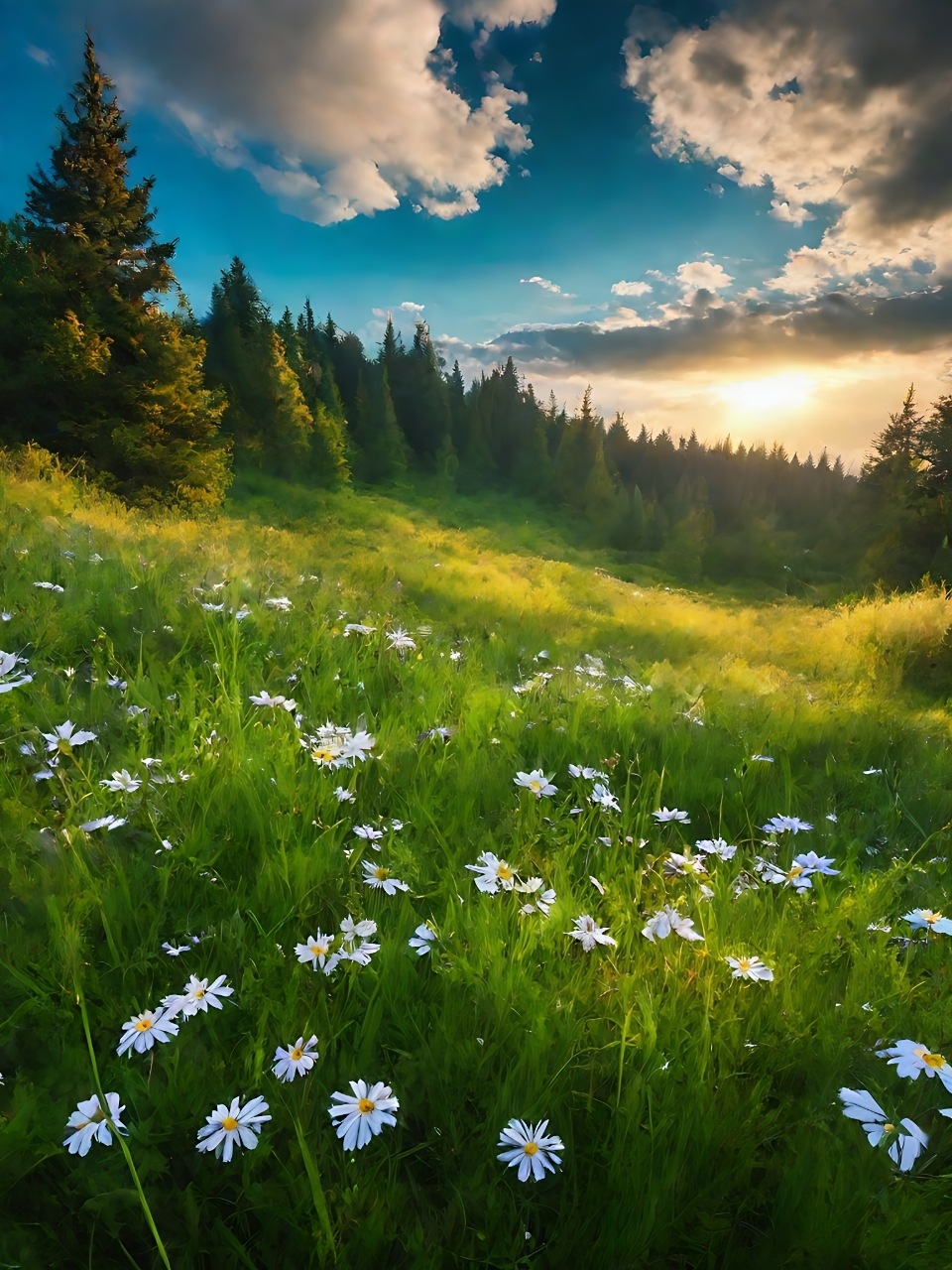 阳光透过树林,斑驳陆离地洒在草地上,闪闪发光.