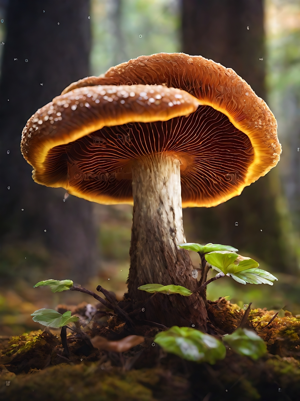 阳光透过树叶洒在蘑菇上,显得格外耀眼.在这片神秘的森林里,蘑菇诉说