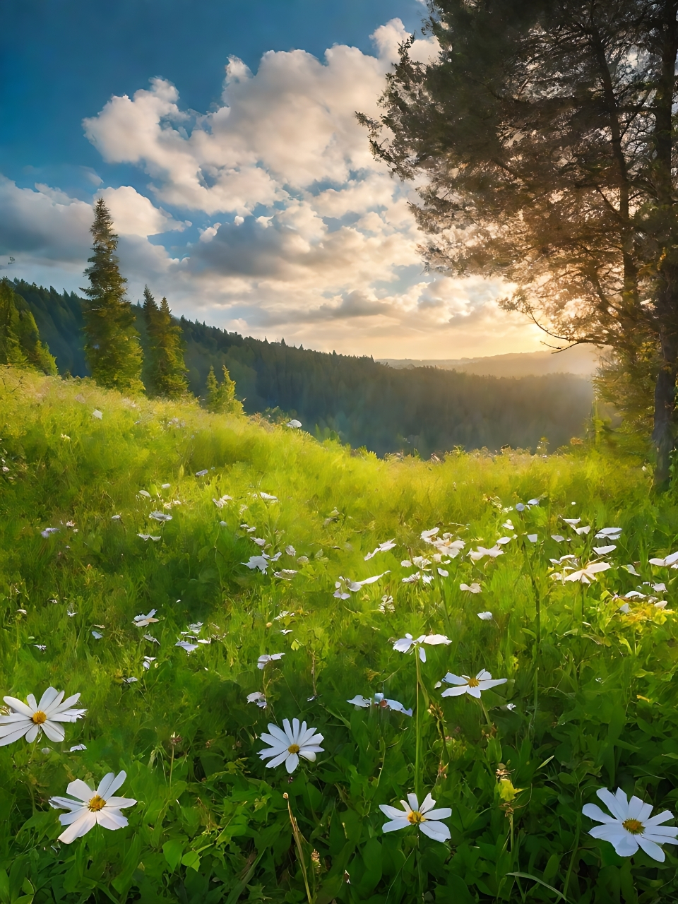 阳光透过树林,斑驳陆离地洒在草地上,闪闪发光.