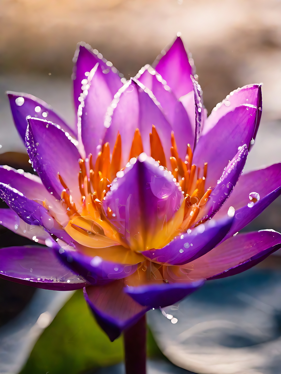 **莲之语**  在初夏的微风中,我遇见了她——那朵紫色的莲花.