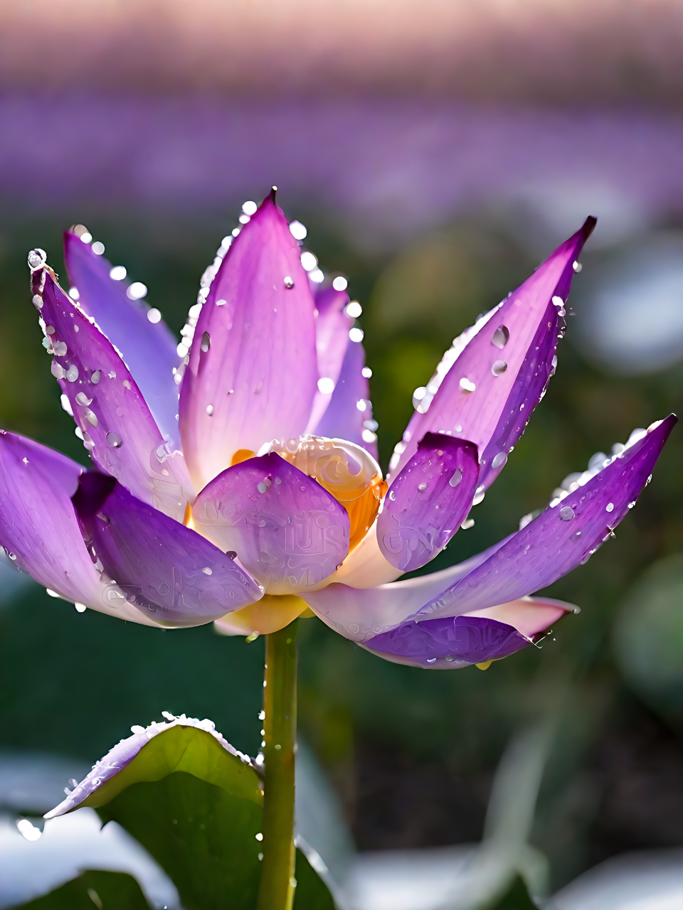 **莲之语**  在初夏的微风中,我遇见了她——那朵紫色的莲花.