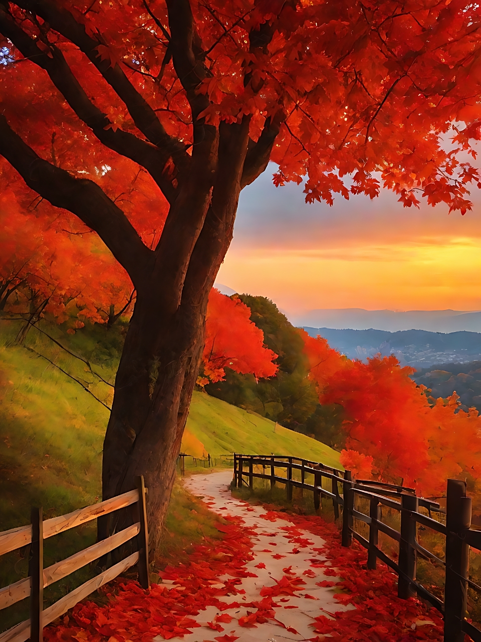 🍂 漫步在铺满红叶的小路上,仿佛走进了一幅流动的风景画