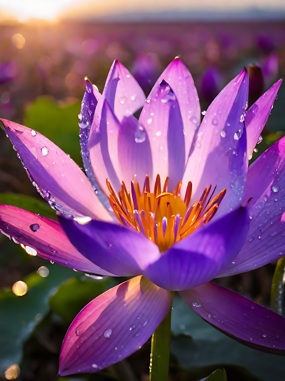 **莲之语**  在初夏的微风中,我遇见了她——那朵紫色的莲花.