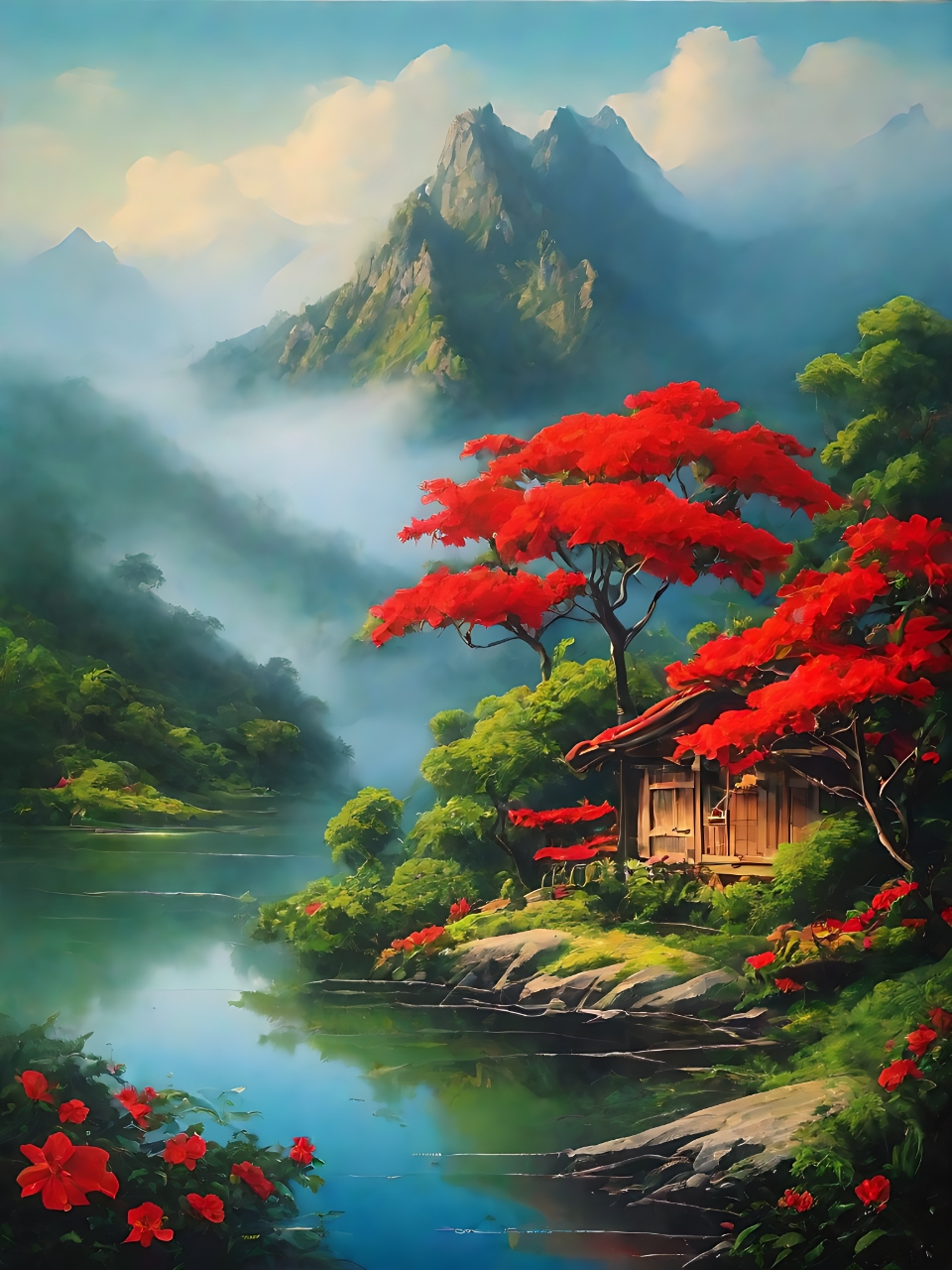 山峰,湖泊,鲜花与绿树,大自然的每一笔都如此动人.