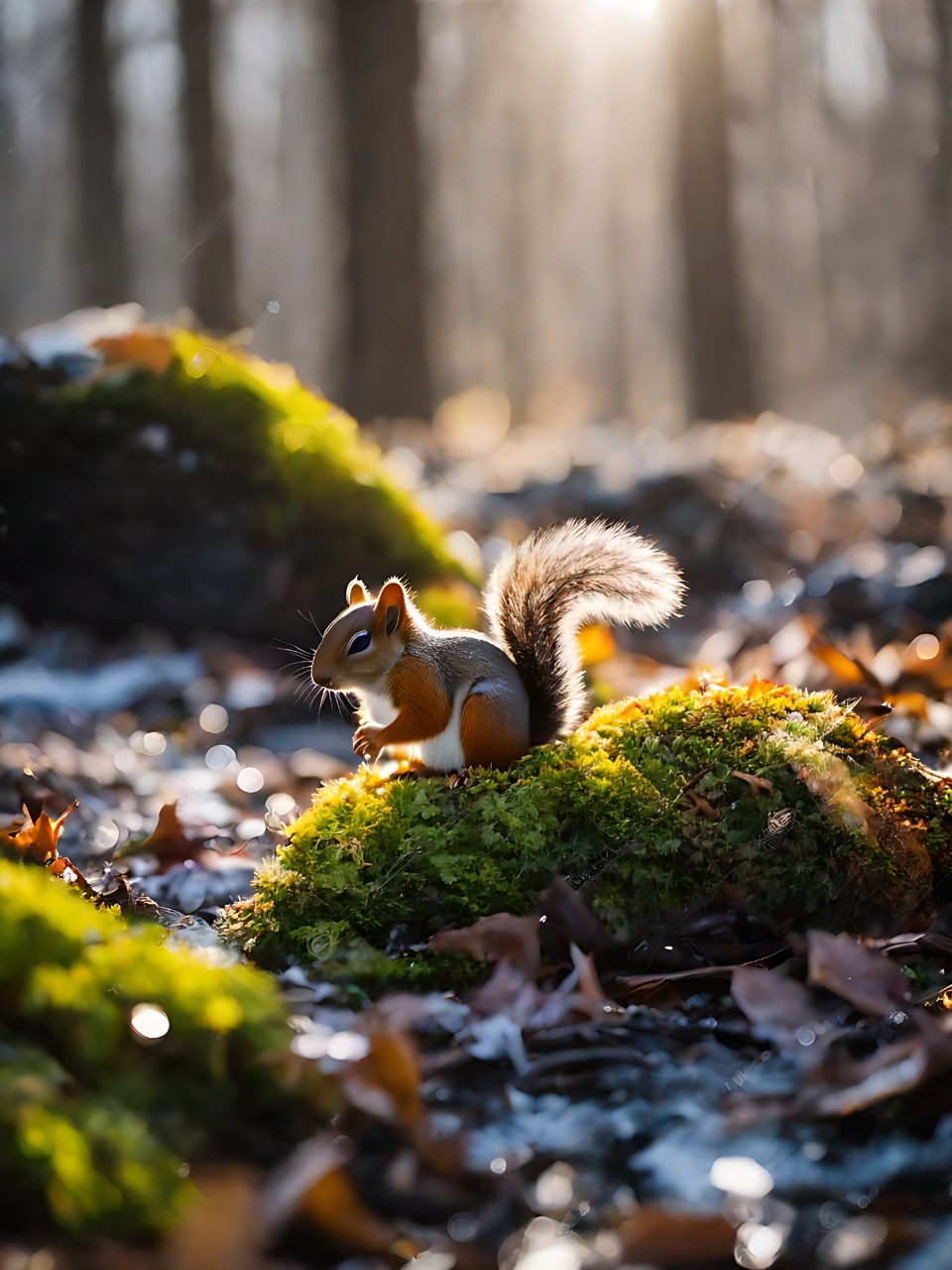 这只松鼠在白雪皑皑的树枝上享受着它的美食,它的毛色与雪景相互映衬