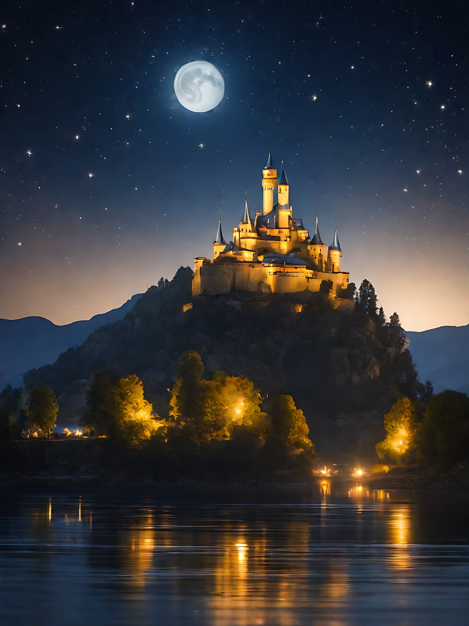 夜晚的城堡,高悬于天空的月亮,更是为这座古老的城堡增添了一份神秘与
