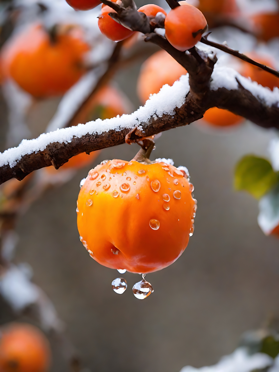 雪中红果,晶莹剔透.