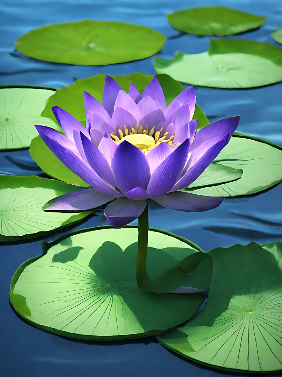 盛夏的湖面,紫色的莲花与莲蓬轻轻摇曳.