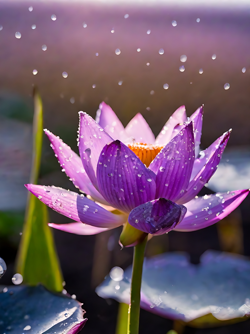 **莲之语**  在初夏的微风中,我遇见了她——那朵紫色的莲花.